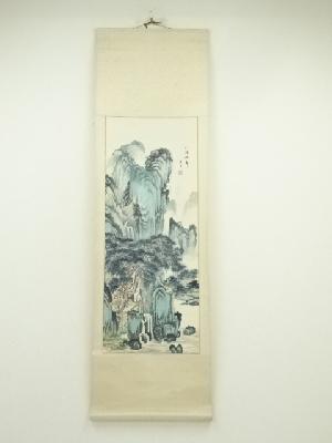 唐寅筆　山路松聲　山水図　肉筆紙本掛軸